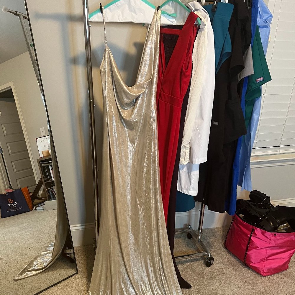 Asymmetrical Gold Shimmer Gown